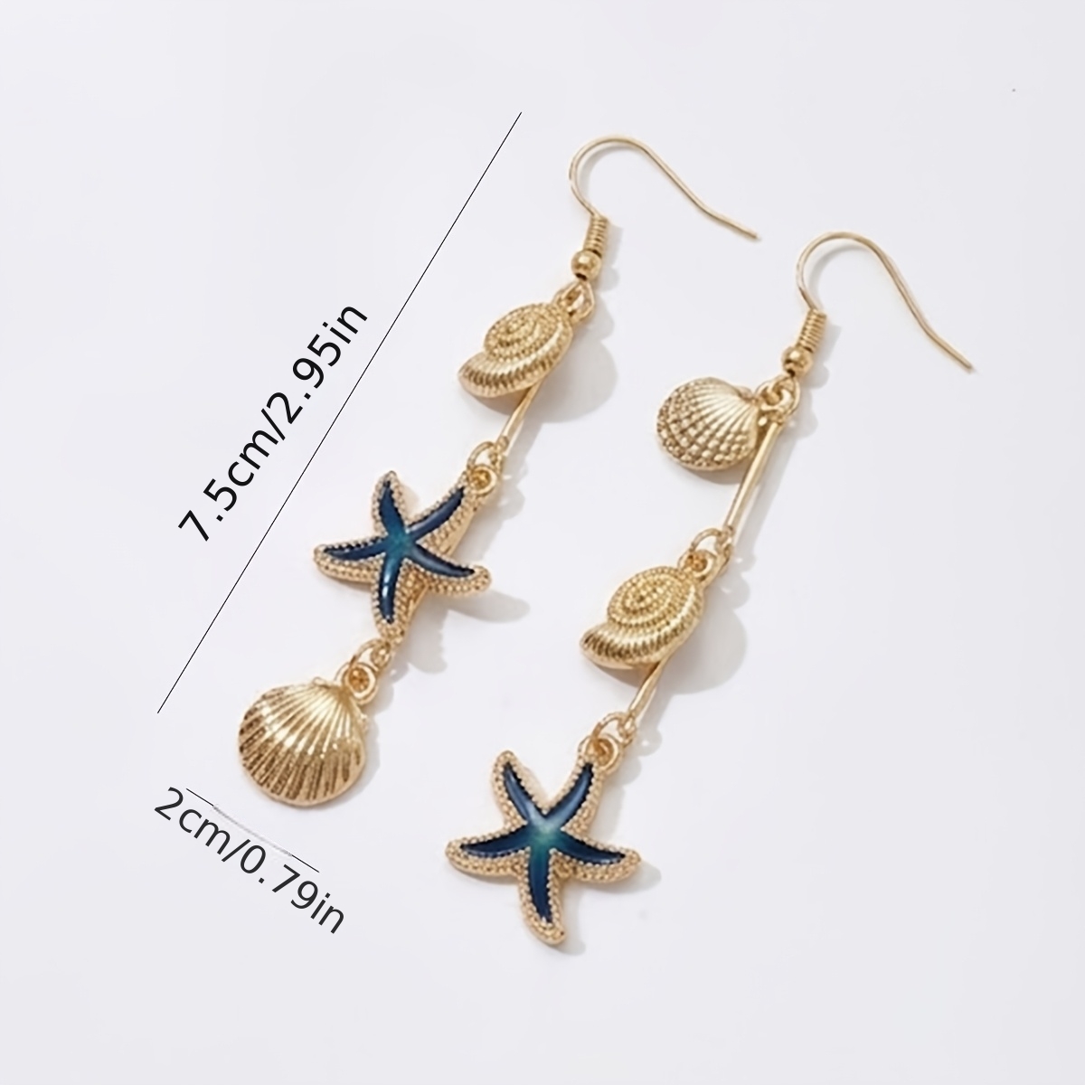 Women's Stylish Summer Drop Earrings, Starfish and Seashell Design